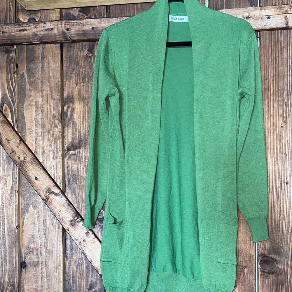 Grace Karin Olive Green Open Cardigan - Picture 4 of 4